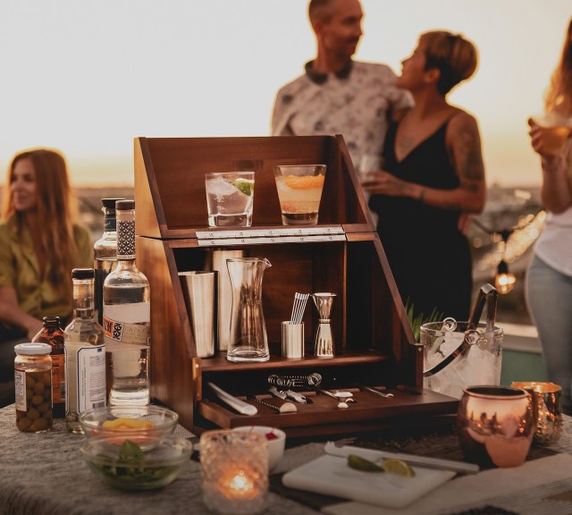 the bar cabinet on an outdoor table