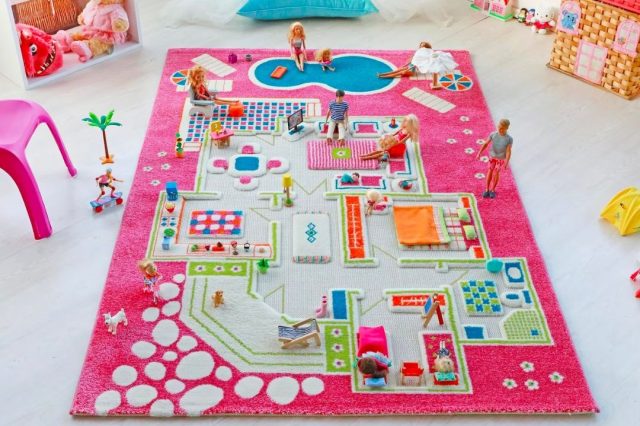 pink dollhouse themed area rug