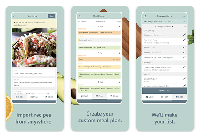 Screenshots of Plan to Eat, one of the best apps for moms and best family organizer apps