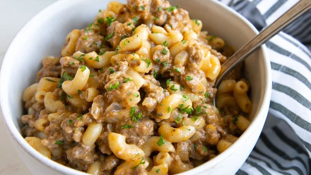 a picture of homemade hamburger helper, one of the easiest one-pot dinners out there