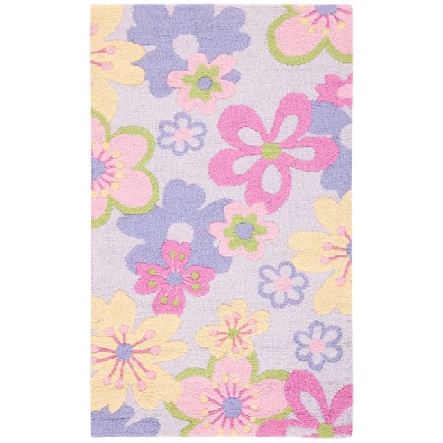 pink, purple, and peach flower print rug