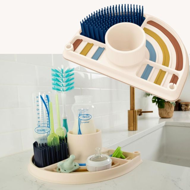 rainbow shaped baby bottle and cleaning brush holder