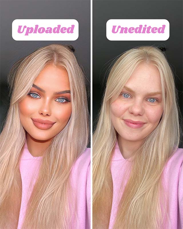 side by side images of Shell Johnson's face, one edited and the other unedited